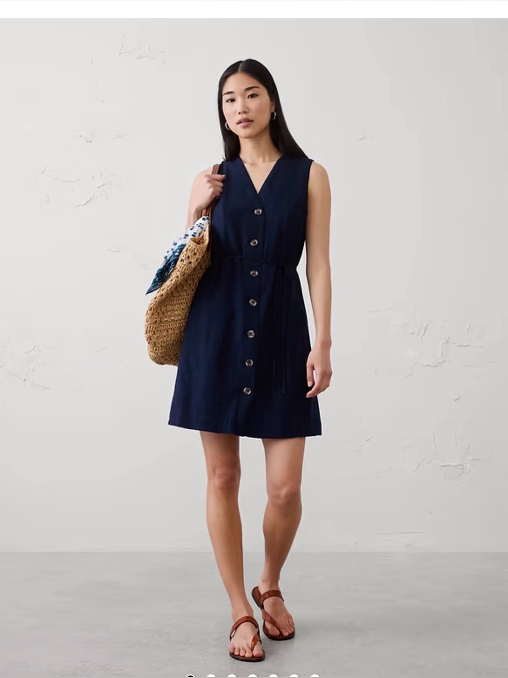 NWT Banana Republic Sleeveless Dress Linen Blend Navy Blue Sz Small PETITE